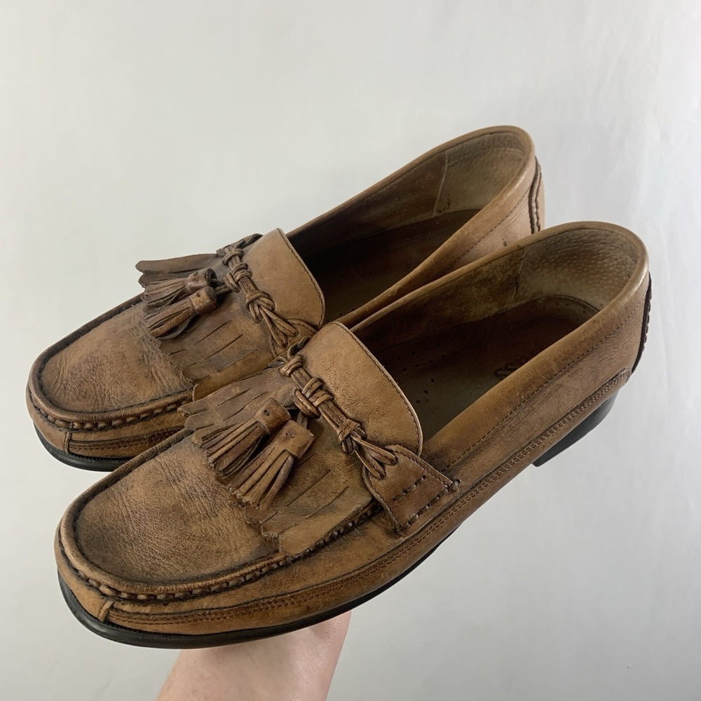 Bass Mens Edgewater Leather Tassled Loafers Shoes Size 10M Brown Made in Brazil